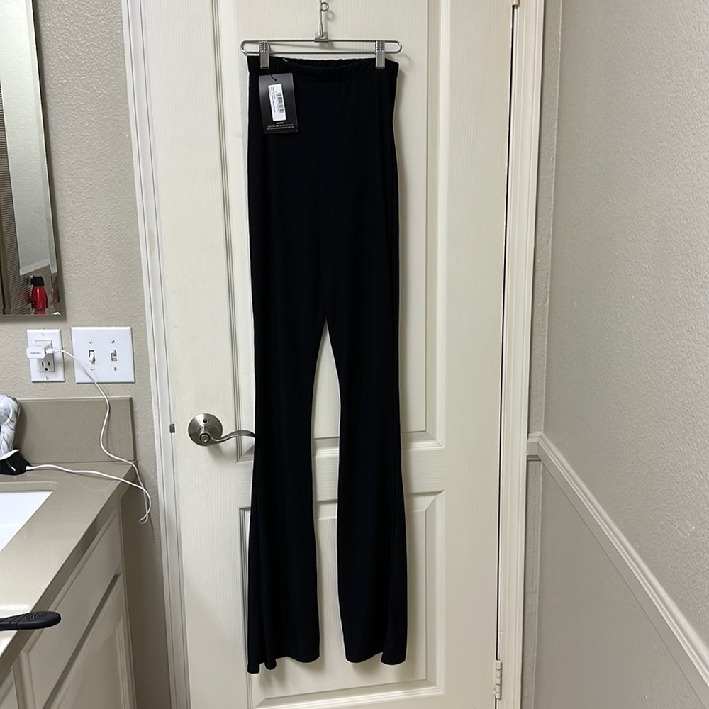 Pretty Little Thing Maternity Black Ribbed Flare Pants